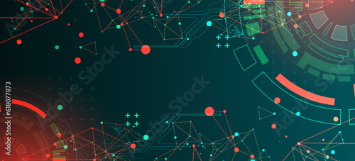 Abstract background with plexus effect. Scientific and technological concept with the use of technical elements formed in the shape of a circle.