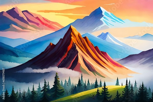 sunset in mountains generated by AI technology