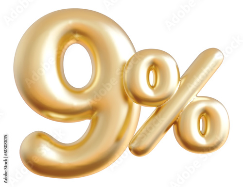 9 Percent Off Numbers Gold 3D Discount