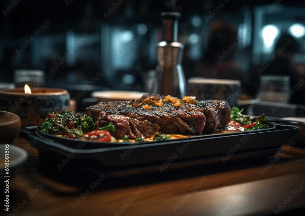 AI-generated illustration of a delicious steak with a savory sauce and creamy butter sauce. AI-generated illustration of a delicious steak with a savory sauce and creamy butter sauce.