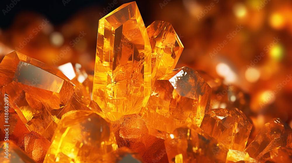 Amazing bright and shiny Wulfenite crystal cluster background. Jewel mineral detailed macro. Generative AI Amazing bright and shiny Wulfenite crystal cluster background. Jewel mineral detailed macro. Generative AI