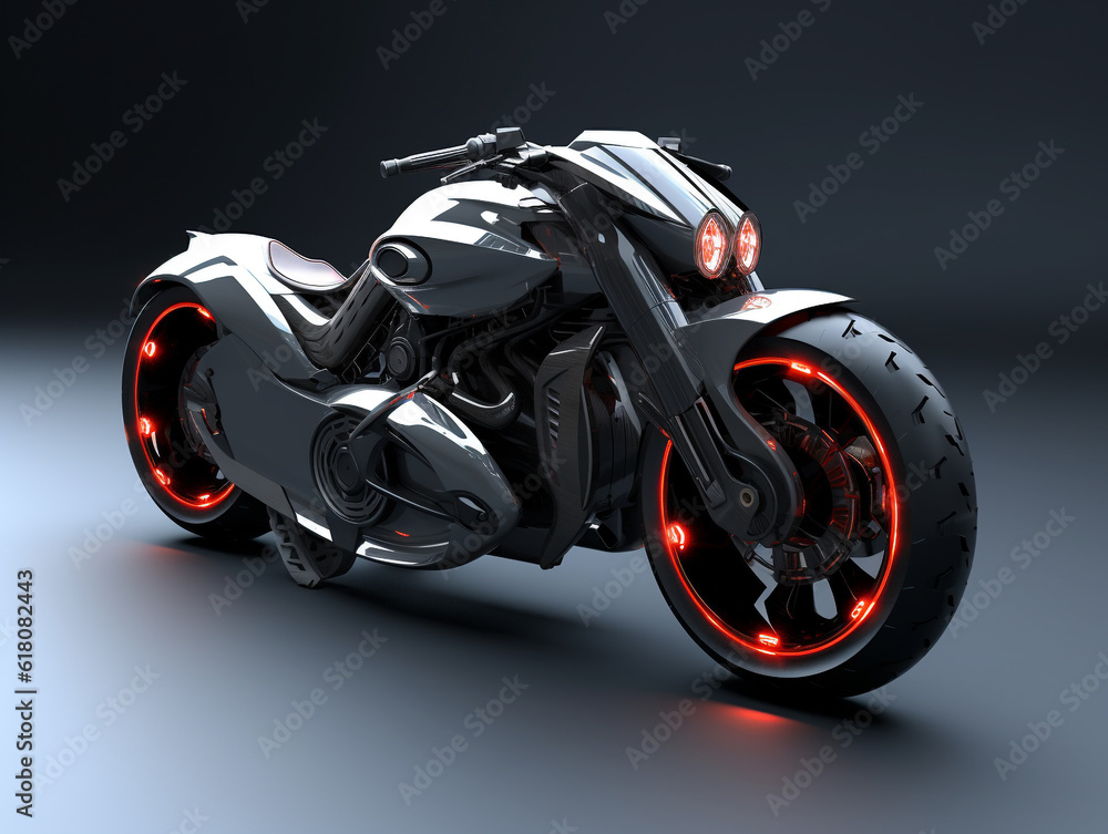 3D illustration of a future motorcycle equipped with the latest features. Aerodynamic sports style.
3D illustration of a future motorcycle equipped with the latest features. Aerodynamic sports style.