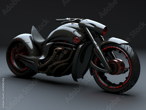 3D illustration of a future motorcycle equipped with the latest features. Aerodynamic sports style.
 photo