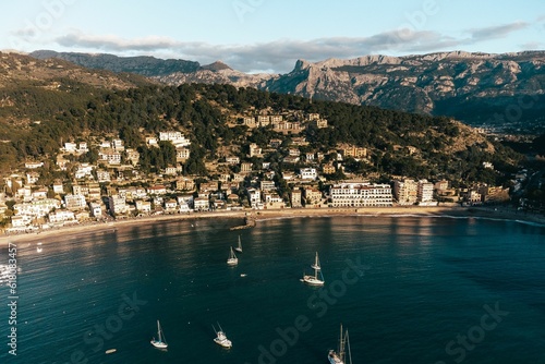 Aerial view of the cityscape in Mallorca, Spain with the city in the background