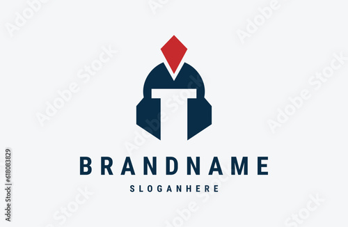 Initial letter T logo template with modern abstract mask or spartan helmet illustration