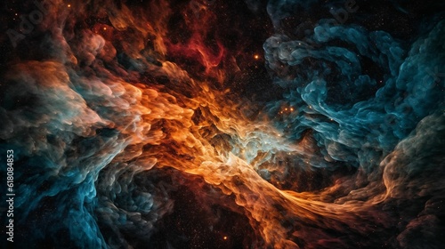 AI generated illustration of swirling patterns of colorful gas and dust in a nebula