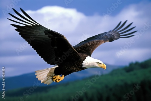 an eagle soaring high with its wings spread wide in the air