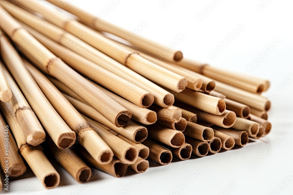 Close-up of bamboo sticks on a white background. Close-up of bamboo sticks on a white background.