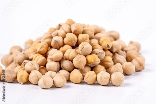 Natural chickpea seeds isolated on white background, leguminous plant.