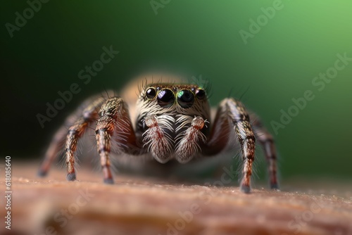AI-generated illustration of a jumping spider against a green background.
