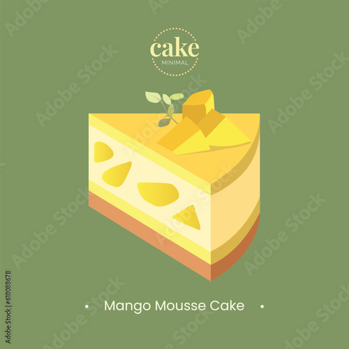 delicious mango mousse cake in flat and minimal style