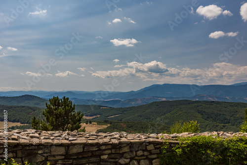 Scenery travel perspective from the ruins and remains of the ancient fortress of Tsepina, Rhodope mountain, Southern Bulgaria, Europe photo