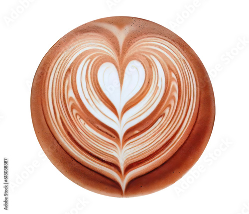 Directly above of creative latte art shapes collection, cappuccino with frothy foam, hot coffee, milk foam, flat lay, top view, isolated cutout, transparent background