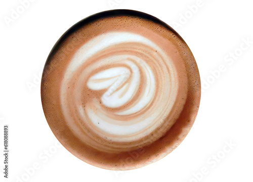 Directly above of creative latte art shapes collection, cappuccino with frothy foam, hot coffee, milk foam, flat lay, top view, isolated cutout, transparent background
