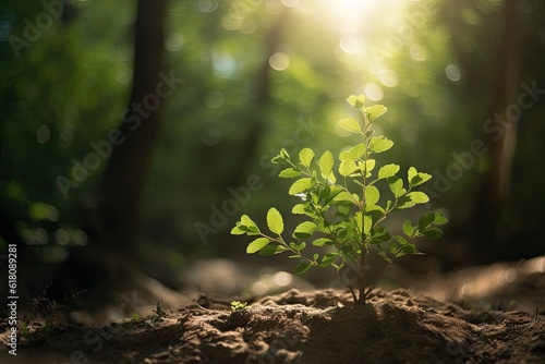 Close Up of a Young Plant Bathed in Morning Light. Embracing the Energy of New Beginnings. Cultivating Agriculture and Eco Living