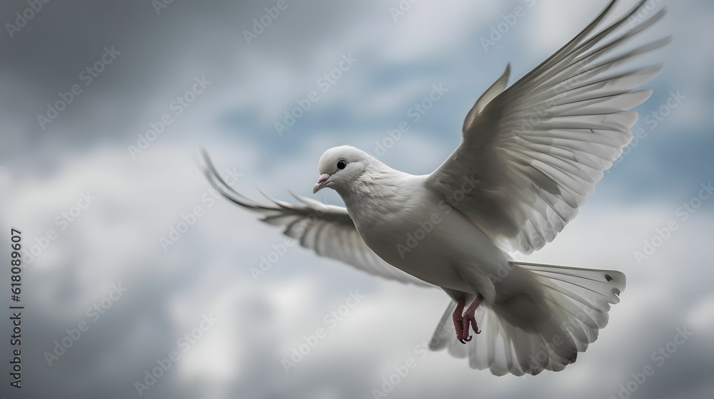 A Lone White Dove Soaring Through the Sky - AI Generated