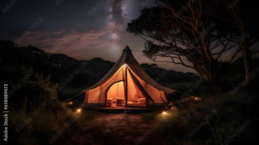 Starry Night Over Luxury Glamping - AI Generated