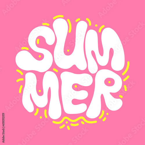 Decorative groovy summer vector lettering on pink background