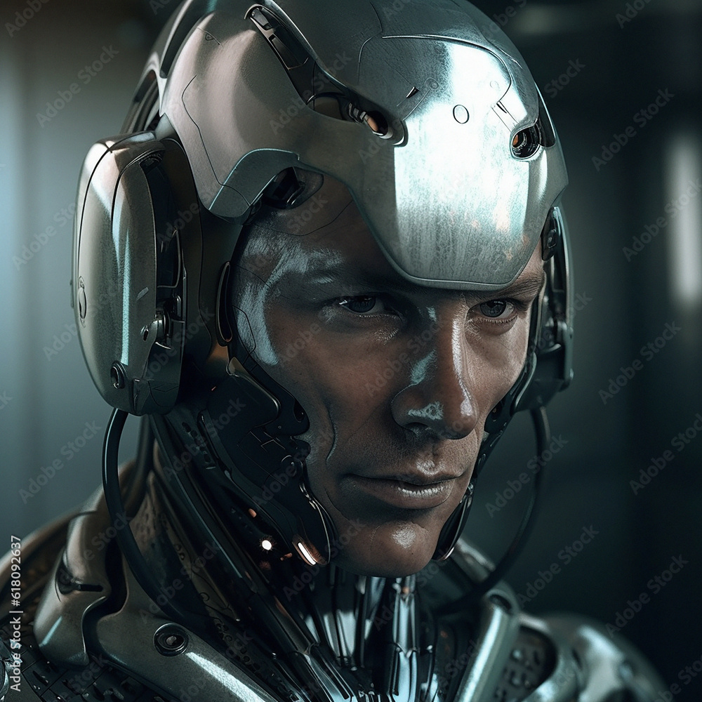 Cyberpunk, futuristic and scifi cyborg man for video game character, digital gaming and metaverse. Technology, virtual reality and dystopian male soldier at night for ai generated, 3d robot design Cyberpunk, futuristic and scifi cyborg man for video game character, digital gaming and metaverse. Technology, virtual reality and dystopian male soldier at night for ai generated, 3d robot design