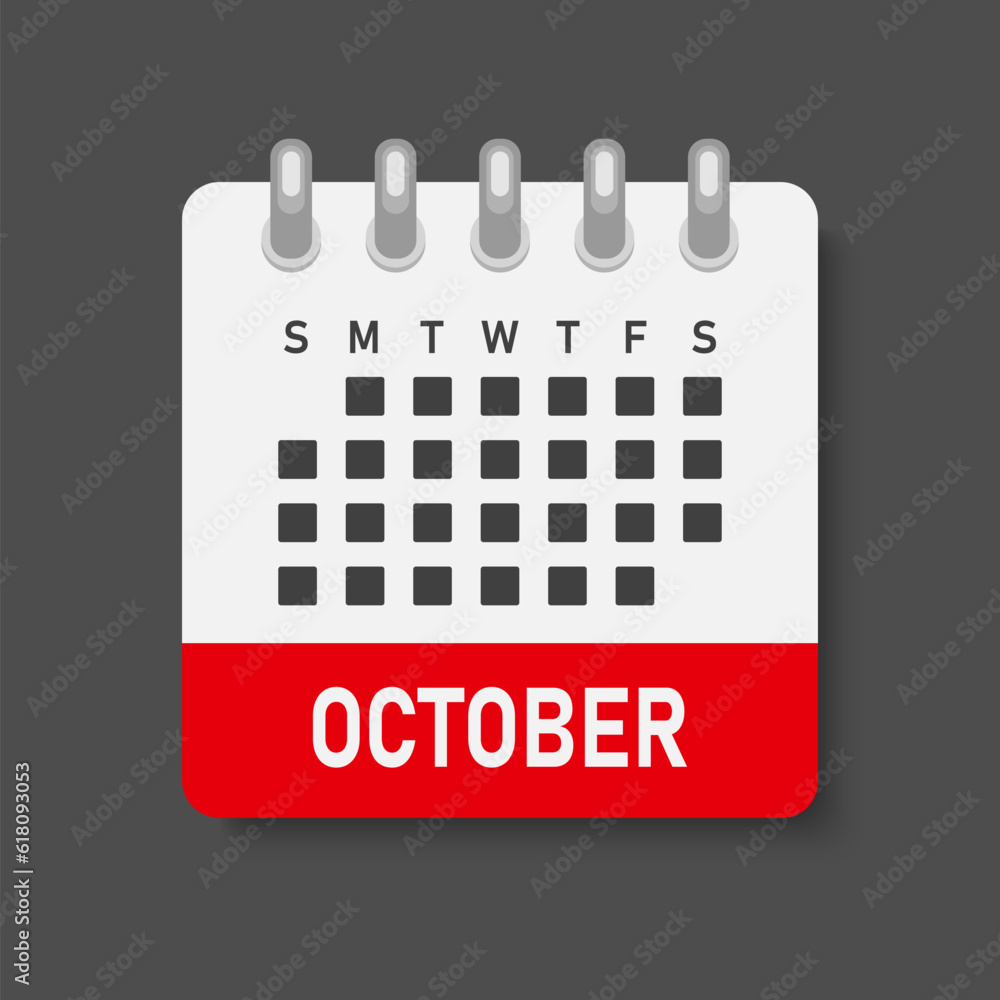 Vector template icon page calendar, month October Vector template icon page calendar, month October