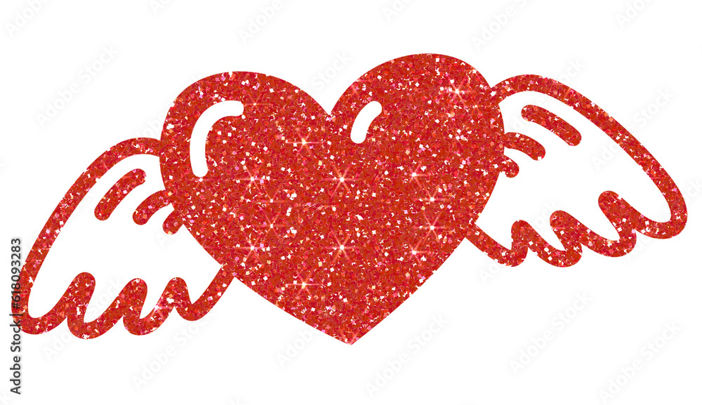 Red heart with wings glitter on transparent background. flying heart with wings icon.Design for decorating,background, wallpaper, illustration Red heart with wings glitter on transparent background. flying heart with wings icon.Design for decorating,background, wallpaper, illustration