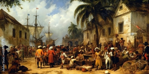 Historic Painting of Colonial Scene - AI Generated