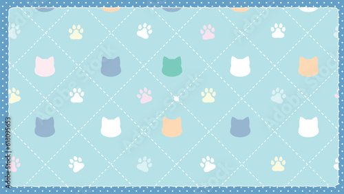 猫柄のアーガイルの背景素材　ブルー
