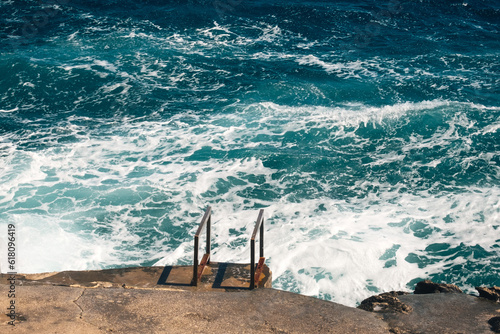 Stormy sea on Croatia islands in Kvarner bay of Adriatic sea Croatia
