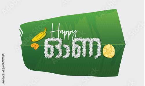 Kerala Onam Greeting In Malayalam Calligraphy on Banana Leaf
