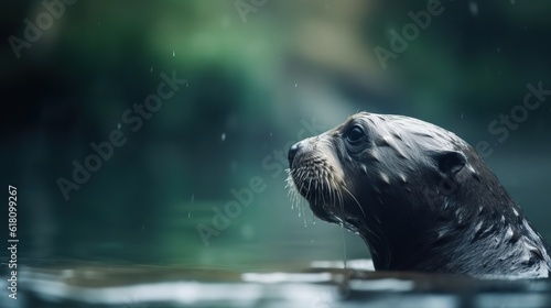  a seal is swimming in the water with it's head above the water. generative ai