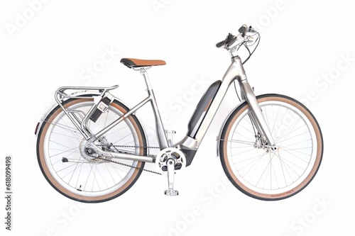 Bicycle, depicting its handlebars, frame and wheels on a white background