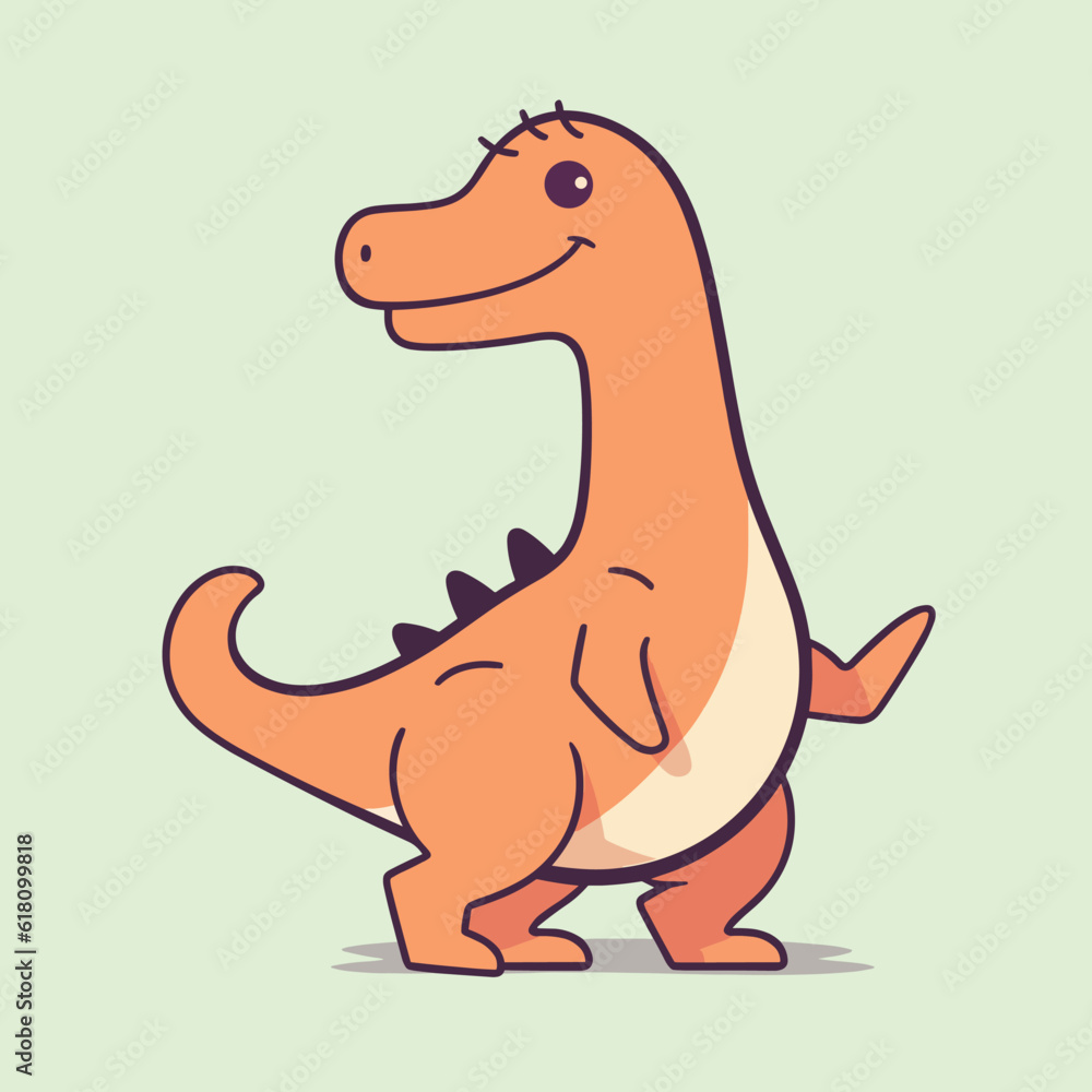 Vector illustration of a cartoon dinosaur character, with a look of excitement and joy on its face