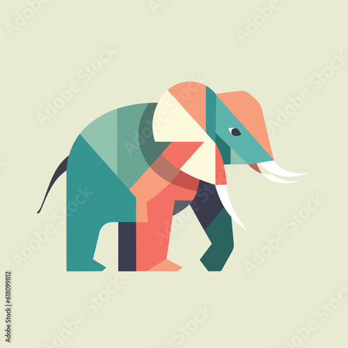 Vector illustration a brightly colored geometric shaped elephant