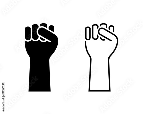 Raised hand fist line art black and white vector illustration. Power protest freedom revolution sign symbol icon silhouette pictogram