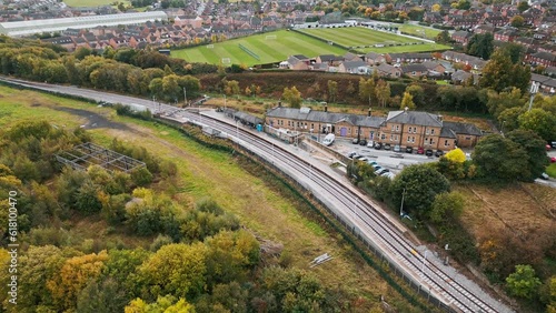 Cinematic aerial clip of the famous Penistone Railway Viaduct. Yorkshire, UK