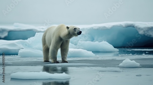  a polar bear is standing on an ice floet. generative ai