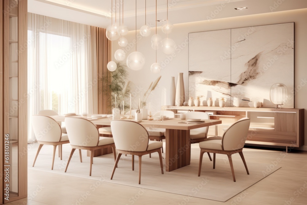 Close-Up Details of a Dining Room with Elegant Decor and Luxurious Finishes. Details of high-end state-of-the-art furniture.