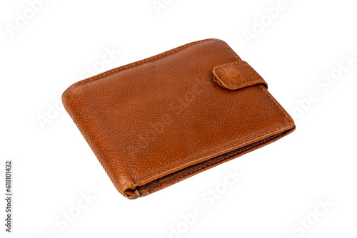 Leather wallet isolated on white background. Brown wallet.