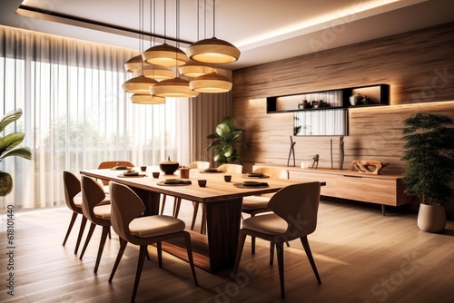 Modern House Dining Elegance with Spacious Room, Chic Furniture