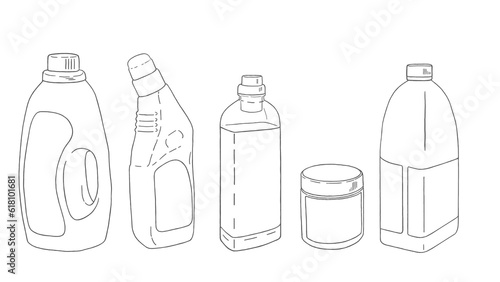 Chemical clean bottles. House cleaning tools bottles