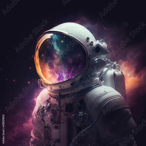 astronaut with stars in the background and a space helmet on