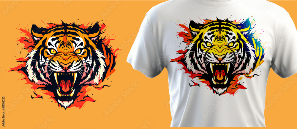 Head of a tiger isolated. Saber toothed tiger. Mockup for t shirt. Vector illustration Head of a tiger isolated. Saber toothed tiger. Mockup for t shirt. Vector illustration