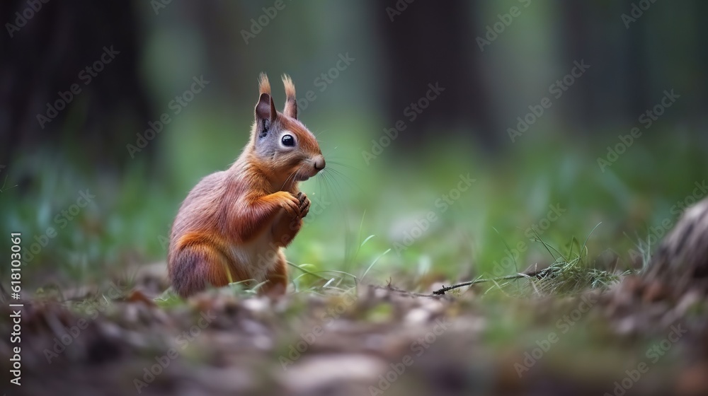 a red squirrel is standing in the grass and looking at the camera. generative ai a red squirrel is standing in the grass and looking at the camera. generative ai