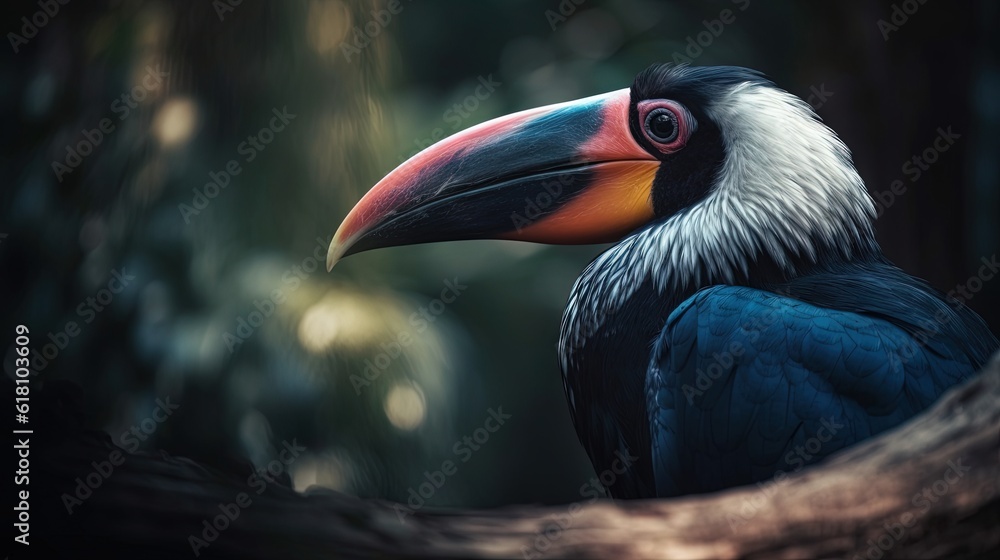 a colorful bird with a long beak sitting on a branch. generative ai a colorful bird with a long beak sitting on a branch. generative ai