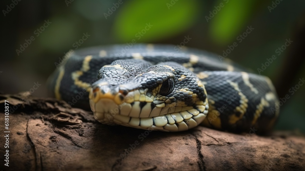a large snake is sitting on top of a tree branch. generative ai a large snake is sitting on top of a tree branch. generative ai