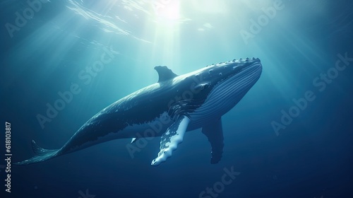  a humpback whale swims under the water's surface.  generative ai