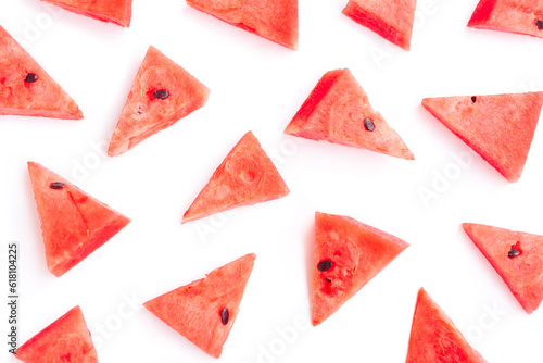 Watermelon fruit sliced isolated on white background, Organic fruit, Watermelon pieces 
