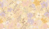 a yellow background with a bunch of different colored flowers on the bottom of it and a few smaller flowers on the bottom of the image.  generative ai
