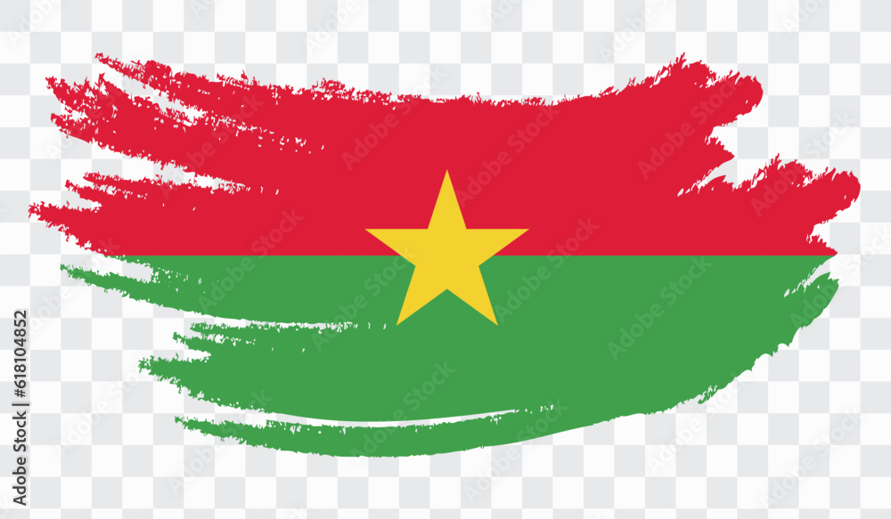 Grunge brush stroke with BURKINA FASSO national flag. Watercolor painting flag,poster, banner of the national flag. Style watercolor drawing. Vector isolated on transparent background. Grunge brush stroke with BURKINA FASSO national flag. Watercolor painting flag,poster, banner of the national flag. Style watercolor drawing. Vector isolated on transparent background.