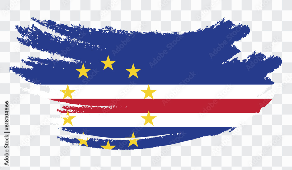 Fototapeta premium Grunge brush stroke with CAPE VERDE national flag. Watercolor painting flag,poster, banner of the national flag. Style watercolor drawing. Vector isolated on transparent background.